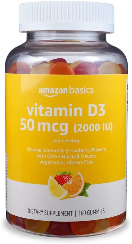 Amazon Basics Vitamin D3 2000 IU Gummies Orange Lemon Strawberry 160 Count