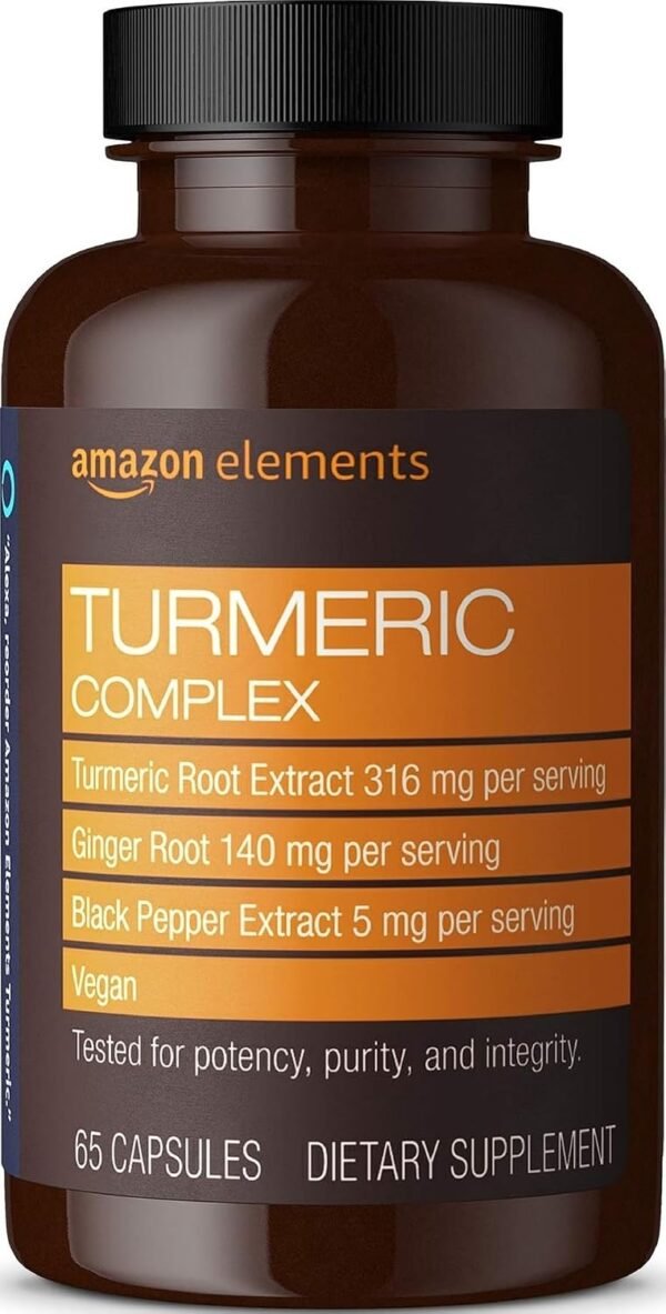 Amazon Elements Turmeric Complex 316mg Curcumin Ginger Black Pepper 65 Capsules