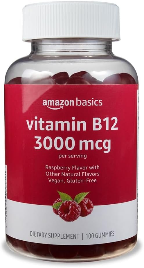 Amazon Basics Vitamin B12 3000 mcg Gummies Raspberry 200 Count