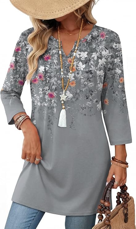 OFEEFAN Women's Summer Boho Top 3/4 Sleeve Vacation Outfit
