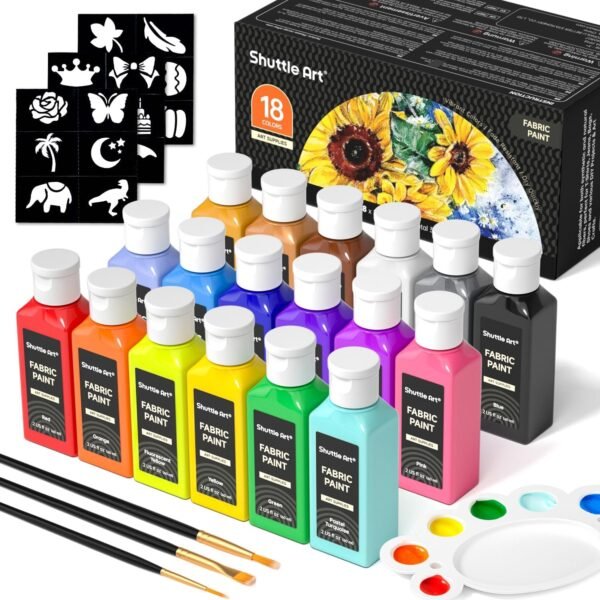 Shuttle Art Fabric Paint 18 Colors Permanent Textile Paint Set with Brushes
