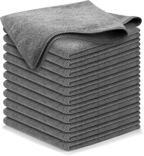 USANOOKS Microfiber Cleaning Cloths Grey 12 Pack 12.5 x 12.5 Inch