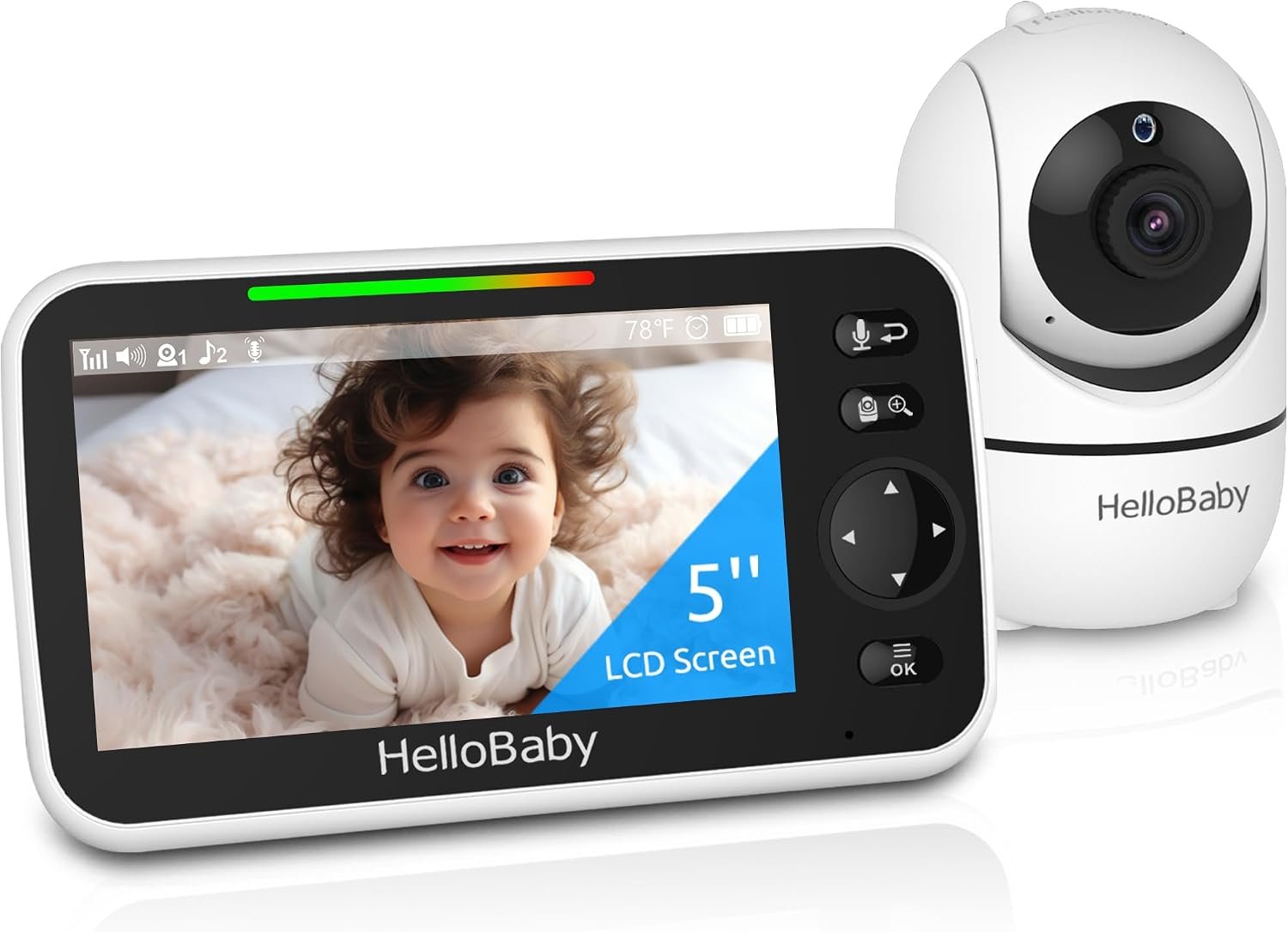 HelloBaby HB6550 No WiFi Baby Monitor 5 Inch Video Screen PTZ Camera