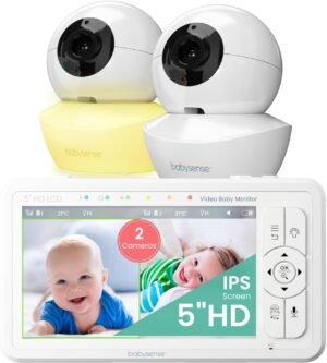 Babysense 5" HD Split-Screen Baby Monitor with 2 Cameras – No WiFi, Night Vision & 2-Way Audio