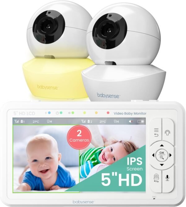 Babysense 5 Inch HD Split Screen Baby Monitor with 2 Cameras and Night Vision