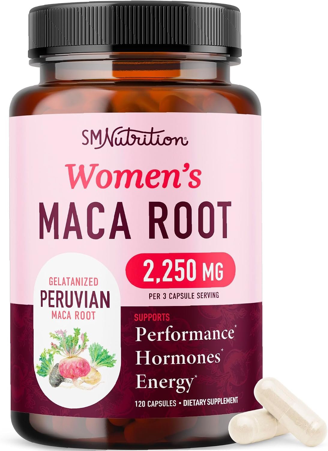 Organic Maca Root Capsules for Women 2250mg Peruvian Red Black Yellow Maca