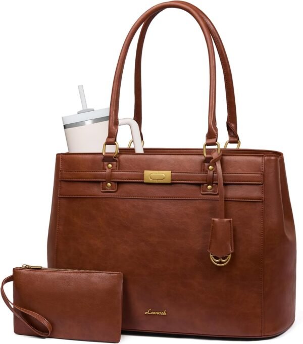 LOVEVOOK women's 15.6-inch waterproof leather laptop tote work bag