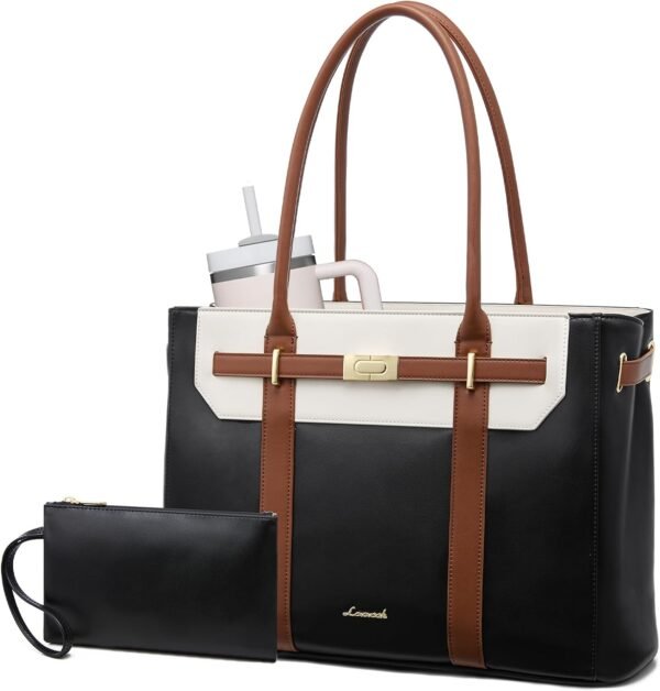 LOVEVOOK women's leather 15.6-inch laptop work tote bag