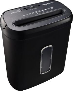 Amazon Basics 8-sheet high-security cross-cut paper and credit card shredder with P-4 security in black