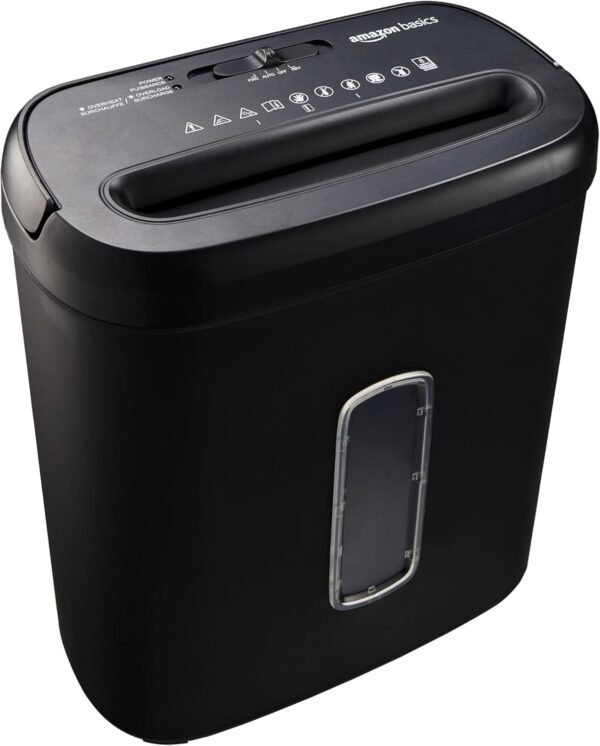 Amazon Basics 8-sheet high-security cross-cut paper and credit card shredder with P-4 security in black