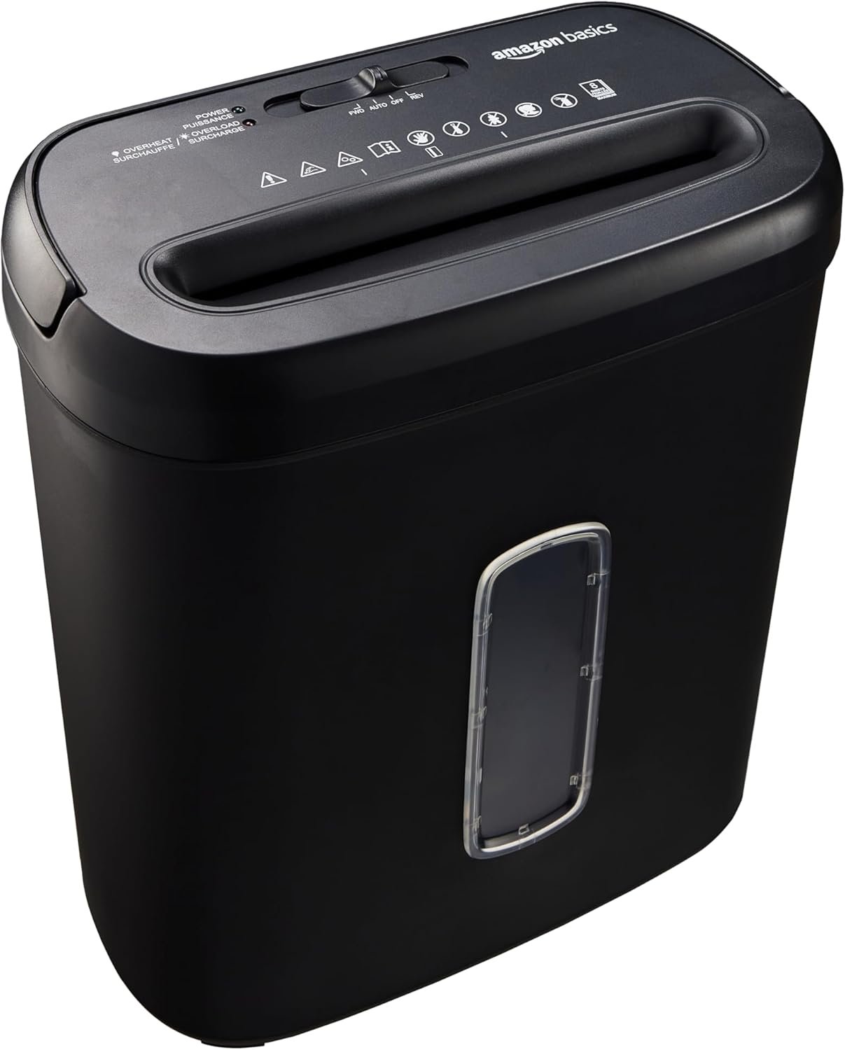 Amazon Basics 8-sheet high-security cross-cut paper and credit card shredder with P-4 security in black