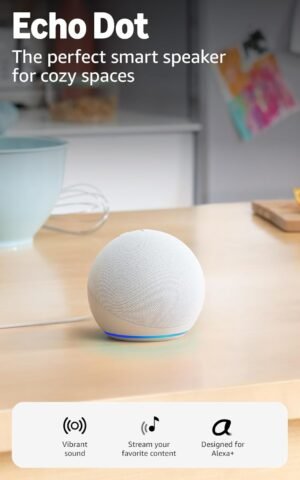 Amazon Echo Dot Newest Model with Alexa+ – Vibrant Sounding Smart Speaker, Glacier White