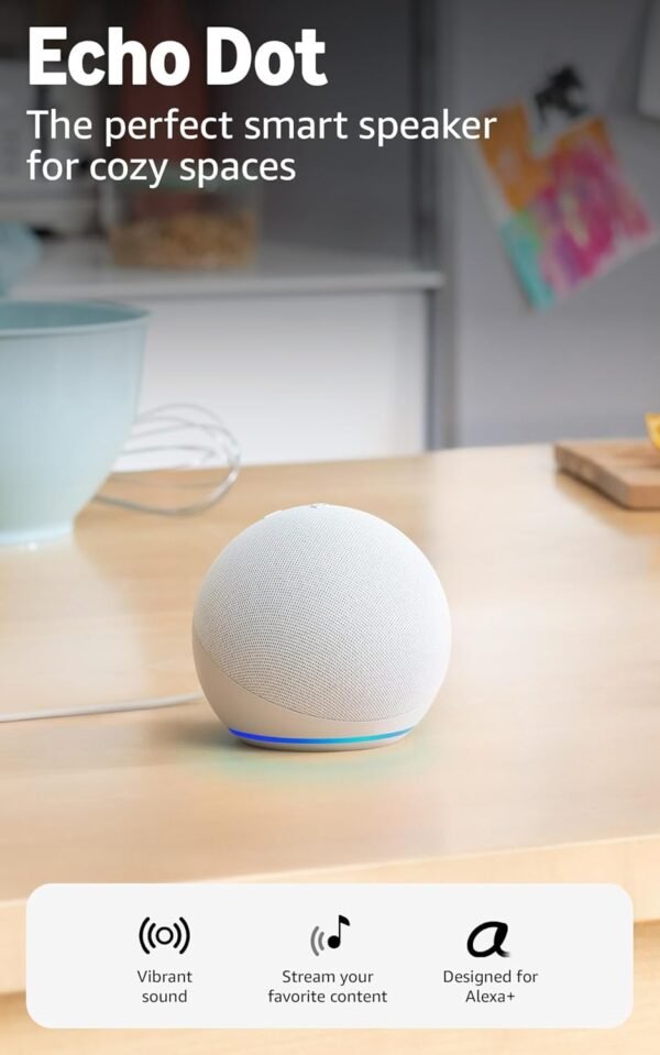 Amazon Echo Dot newest model with Alexa+ in Glacier White compact smart speaker