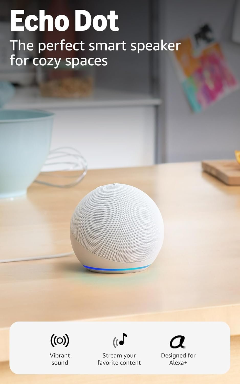 Amazon Echo Dot newest model with Alexa+ in Glacier White compact smart speaker