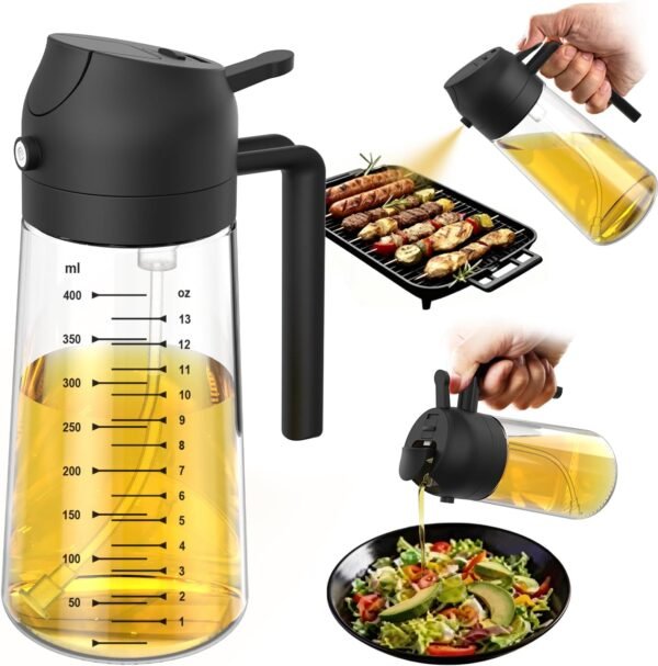 TrendPlain 16oz 470ml Glass Olive Oil Sprayer 2-in-1 Black