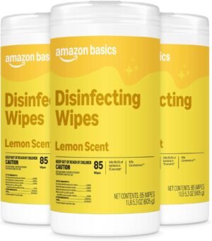 Amazon Basics Disinfecting Wipes Lemon Scent – 255 Count, 3 Packs of 85 for Cleaning & Sanitizing