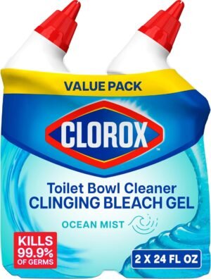 Clorox Toilet Bowl Cleaner Clinging Bleach Gel, Ocean Mist – 24 Fl Oz, Pack of 2