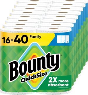 Bounty Quick Size Paper Towels White 16 Family Rolls Equal to 40 Regular Rolls