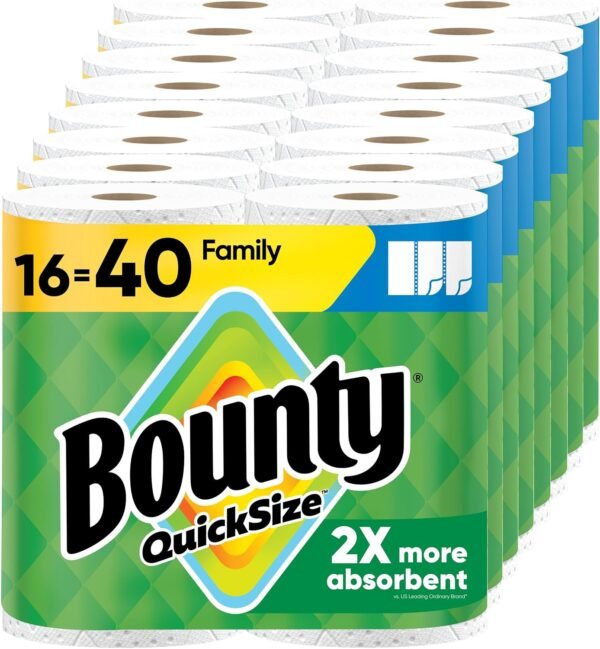 Bounty Quick Size Paper Towels White 16 Family Rolls Equal to 40 Regular Rolls