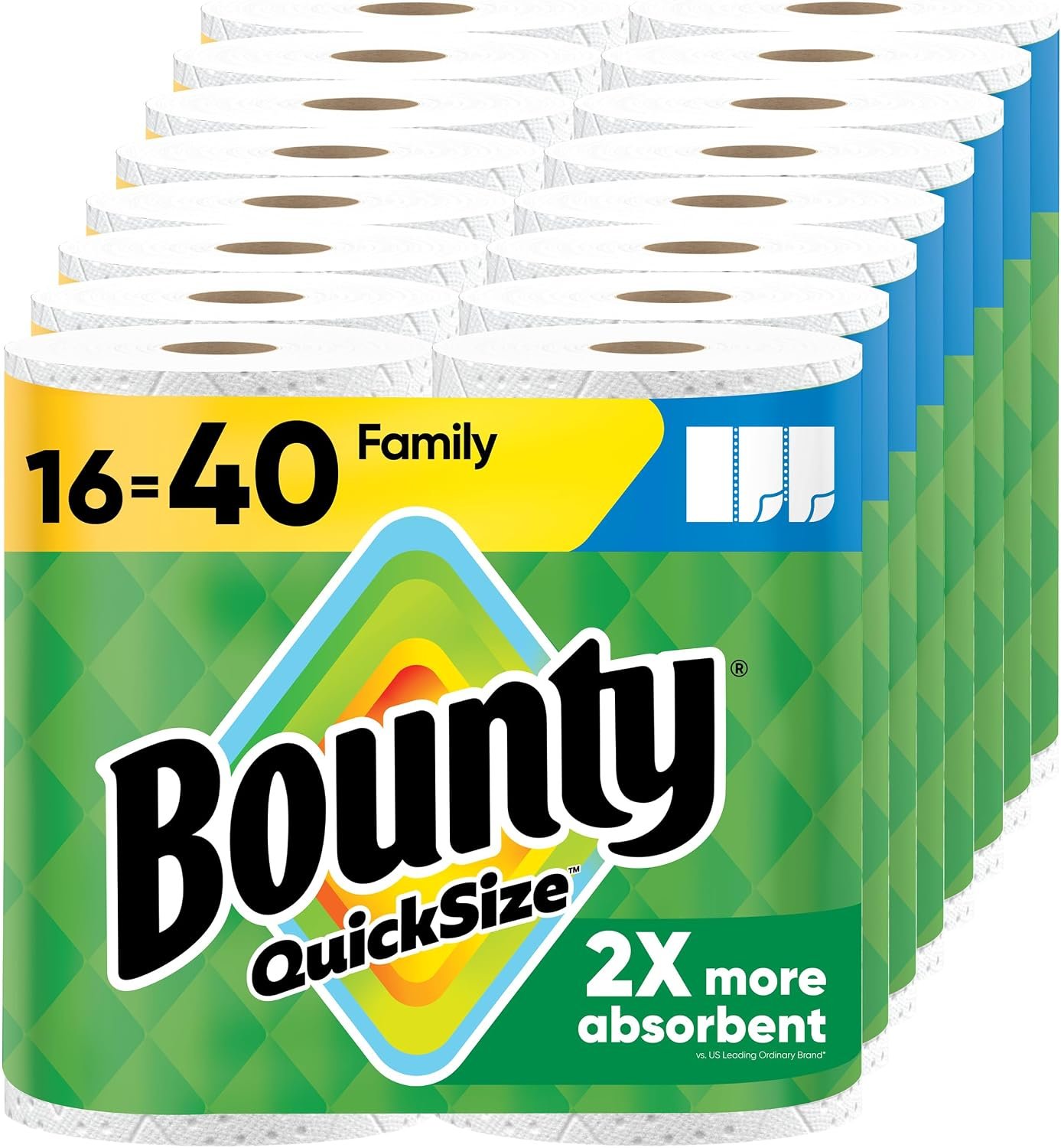 Bounty Quick Size Paper Towels White 16 Family Rolls Equal to 40 Regular Rolls