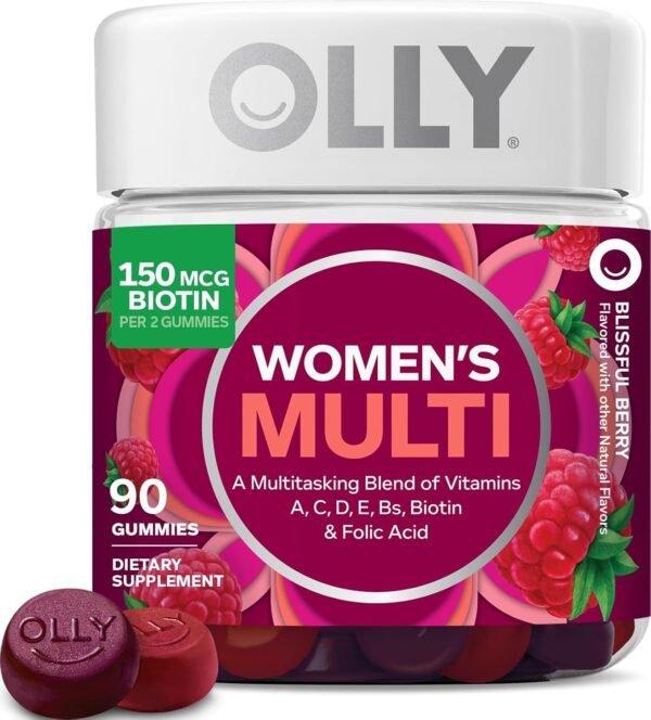 OLLY Women's Multivitamin with Biotin 90 Count for Overall Wellness
