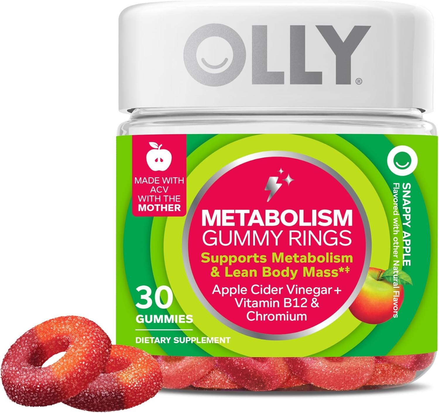 OLLY Metabolism Gummy Rings Cellular Energy Supplement with ACV 30 Count