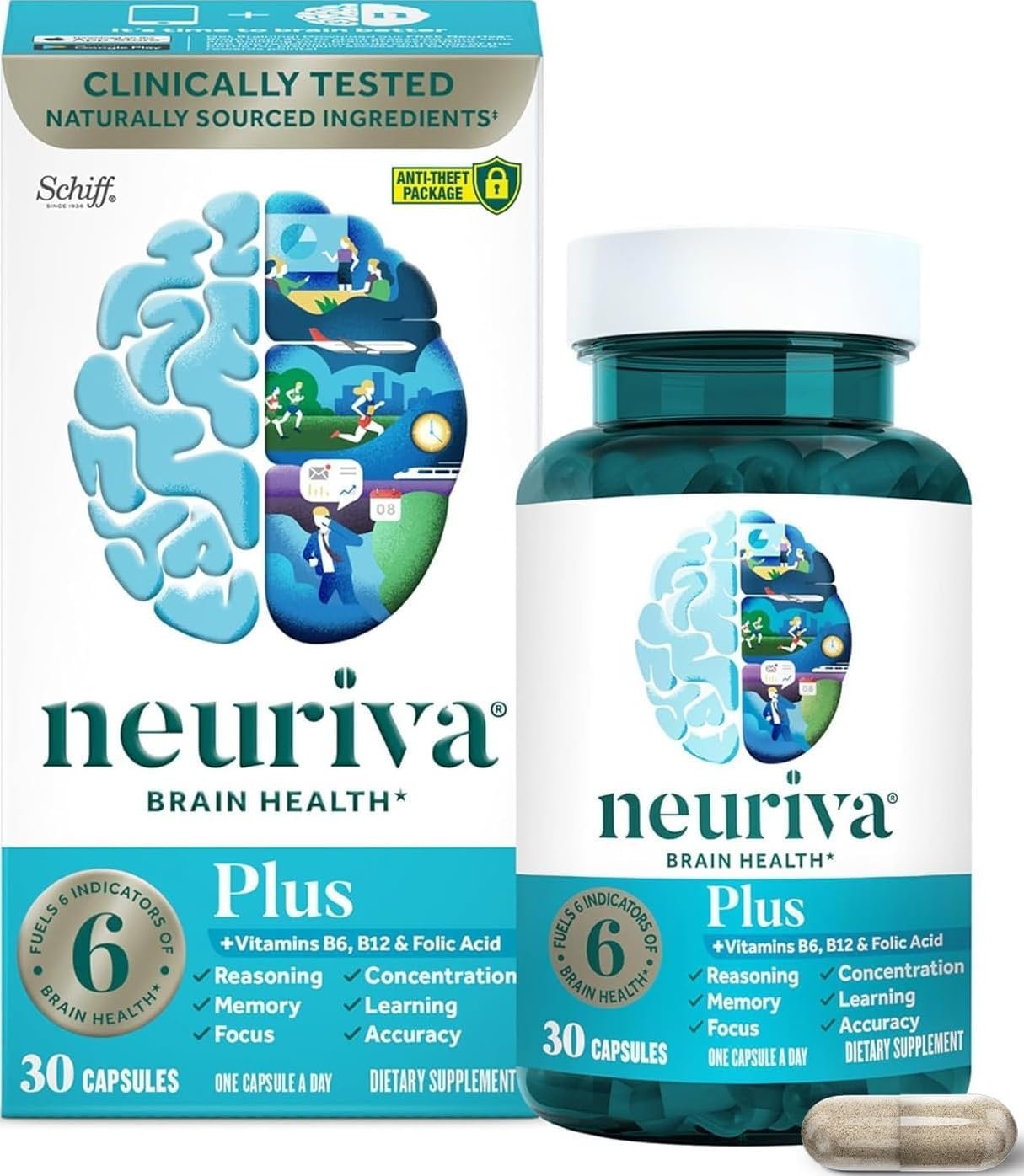 NEURIVA Plus Brain Supplement for Memory and Focus with NeuroFactor and Phosphatidylserine 30 Capsules
