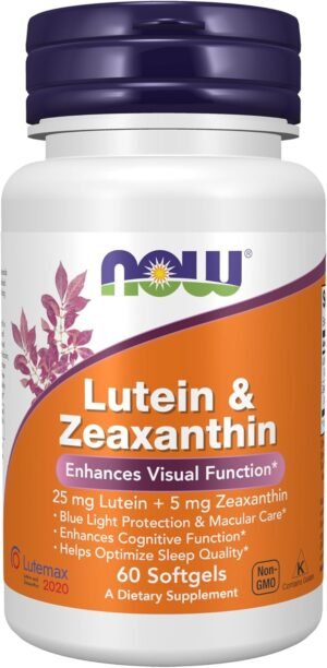 NOW Foods Lutein and Zeaxanthin Supplement 25mg Lutein 5mg Zeaxanthin 60 Softgels
