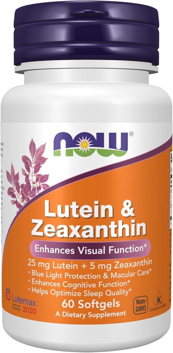 NOW Foods Lutein and Zeaxanthin Supplement 25mg Lutein 5mg Zeaxanthin 60 Softgels