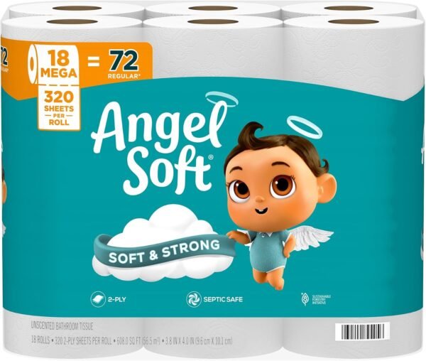 Angel Soft Toilet Paper 18 Mega Rolls Equal to 72 Regular Rolls Soft and Strong Toilet Tissue
