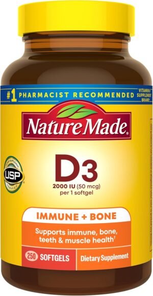 Nature Made Vitamin D3 2000 IU 50 mcg 250 Vitamin D Softgels