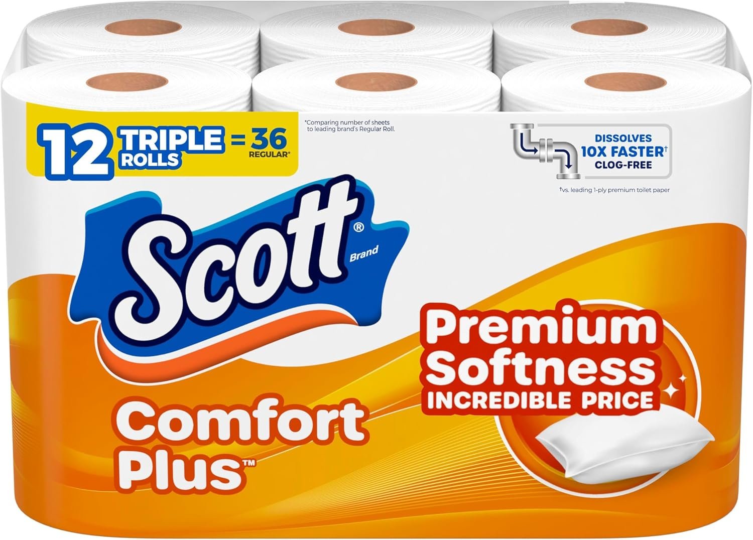 Scott ComfortPlus Toilet Paper 12 Triple Rolls 231 Sheets Per Roll 1-Ply Septic-Safe Toilet Tissue