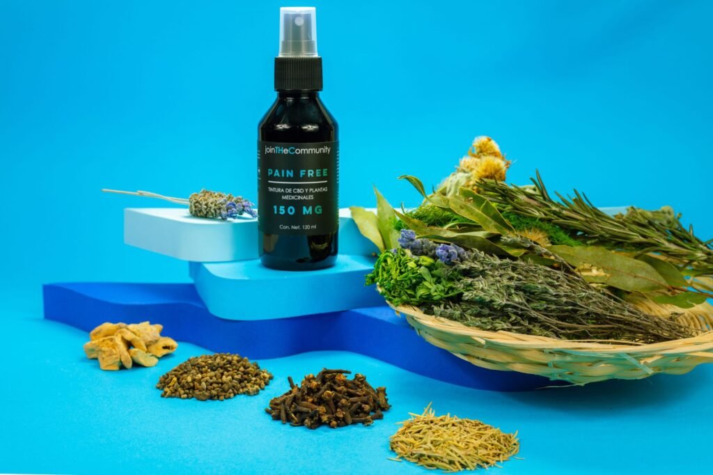 dooz 14000 spray price in pakistan – A black spray bottle of herbal pain relief with natural ingredients on a blue background.