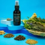 dooz 14000 spray price in pakistan – A black spray bottle of herbal pain relief with natural ingredients on a blue background.