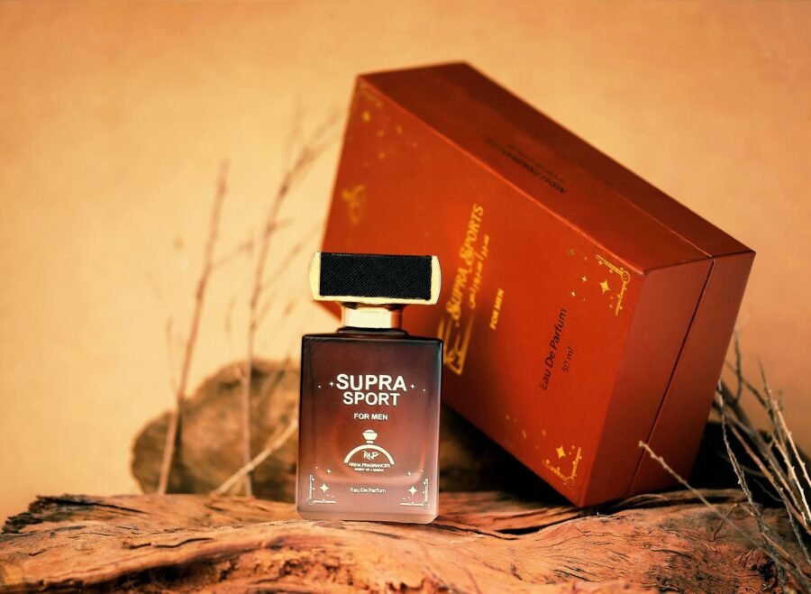woody intense perfume price in pakistan – Elegant men's perfume bottle with woody background. Perfect for luxury branding and product photography.